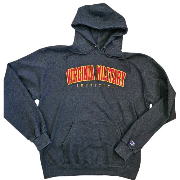 Champion VMI Hoodie Dark Gray Virginia Military Institute Sweatshirt Hooded Sz L - Picture 1 of 9